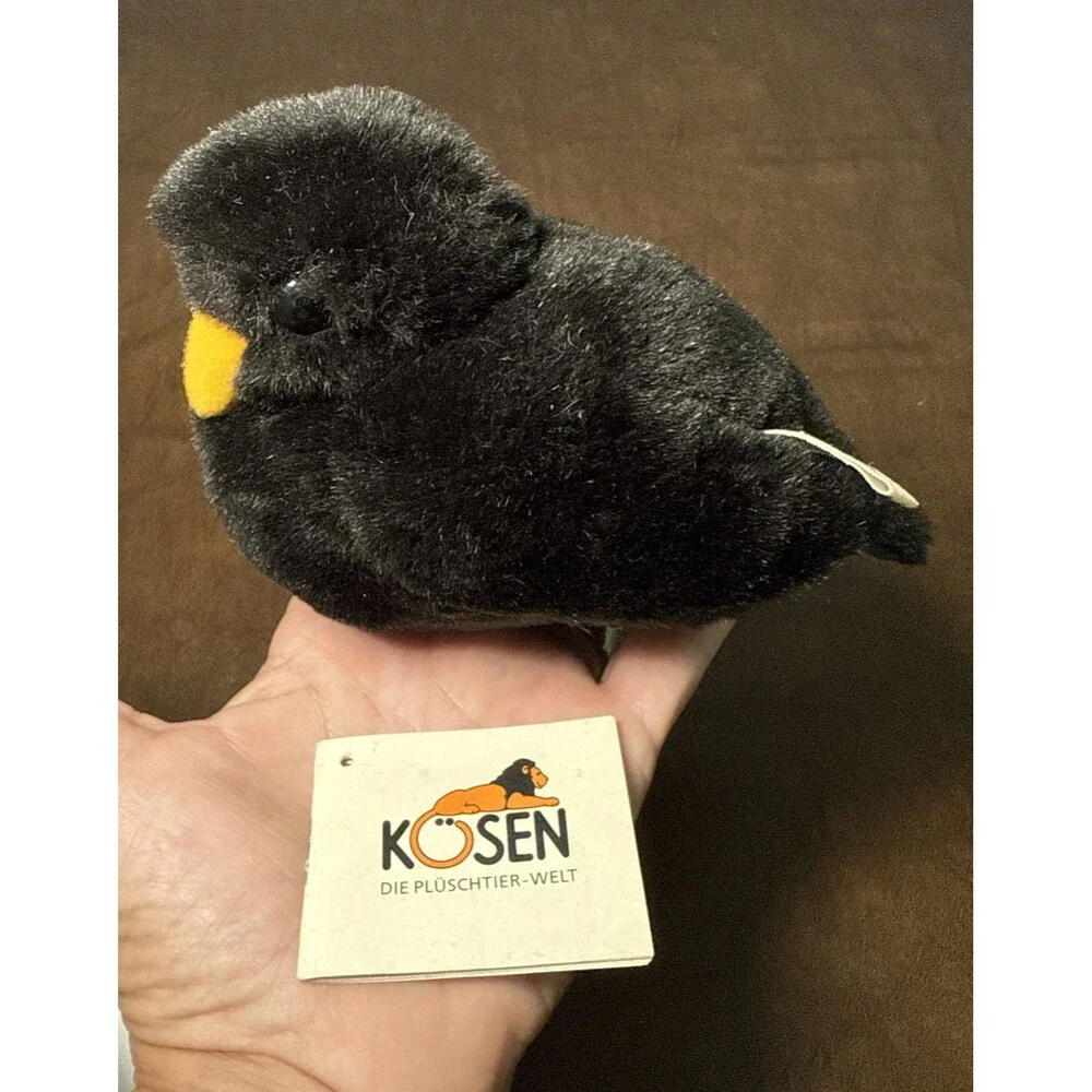 Kosen Black Bird Raven Crow Plush Toy Kösen Made in Germany w/ Brochure Retired